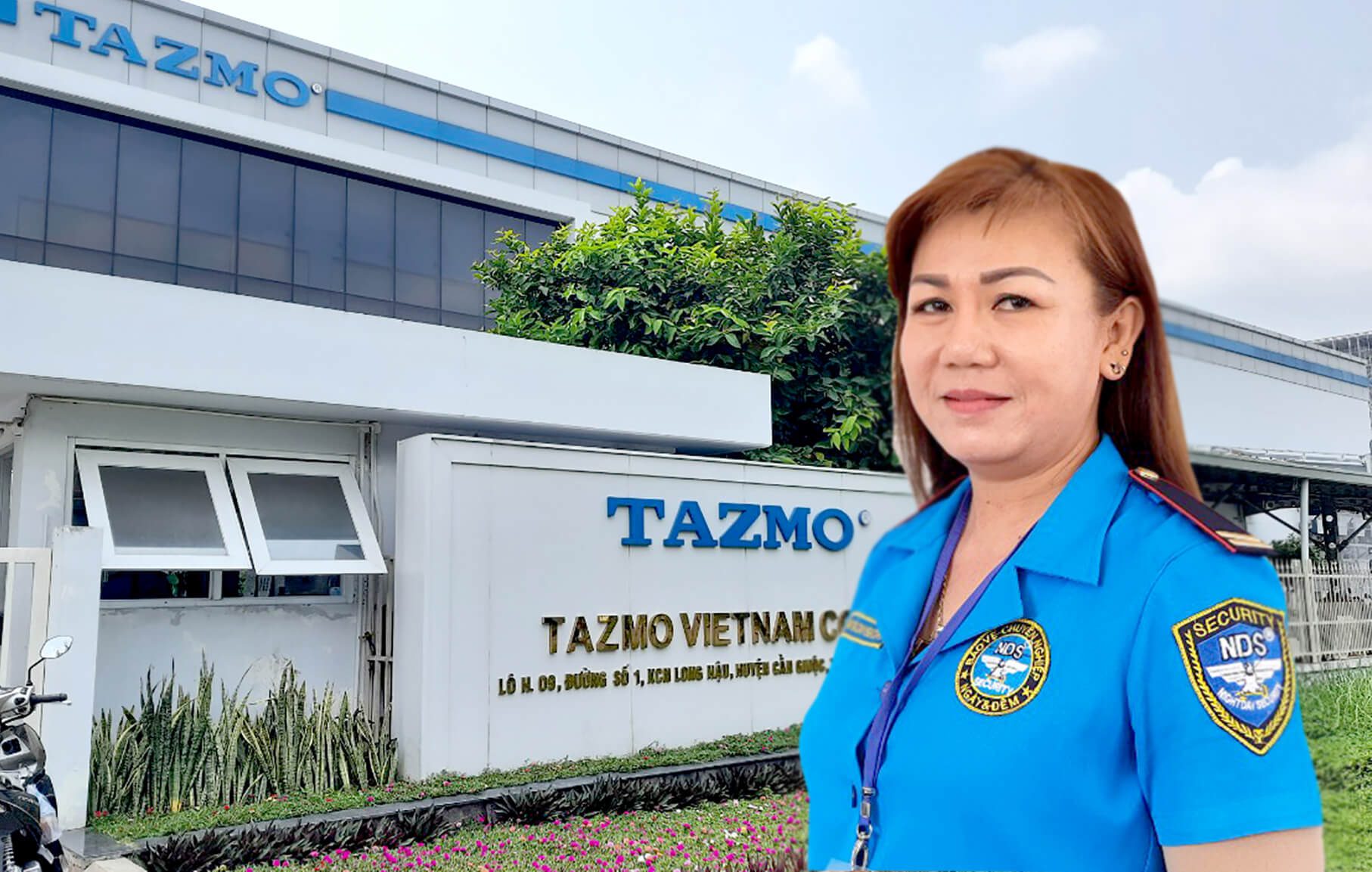 Nữ nhân viên bảo vệ Trần Thị Bích Huyền tại mục tiêu bảo vệ Tazmo Viet Nam