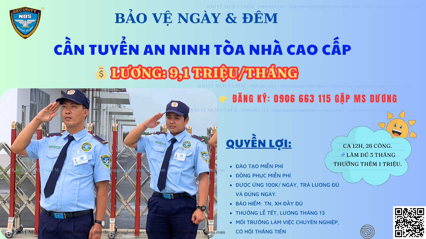 Tuyển an ninh tòa nhà cao cấp khu vực trung tâm thành phồ Hồ Chí Minnh - baovengayvadem 0906663115