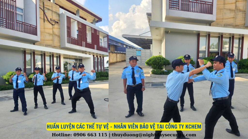 huấn luyện các thế tự vệ cho nhân viên bảo vệ tại công ty Kchem